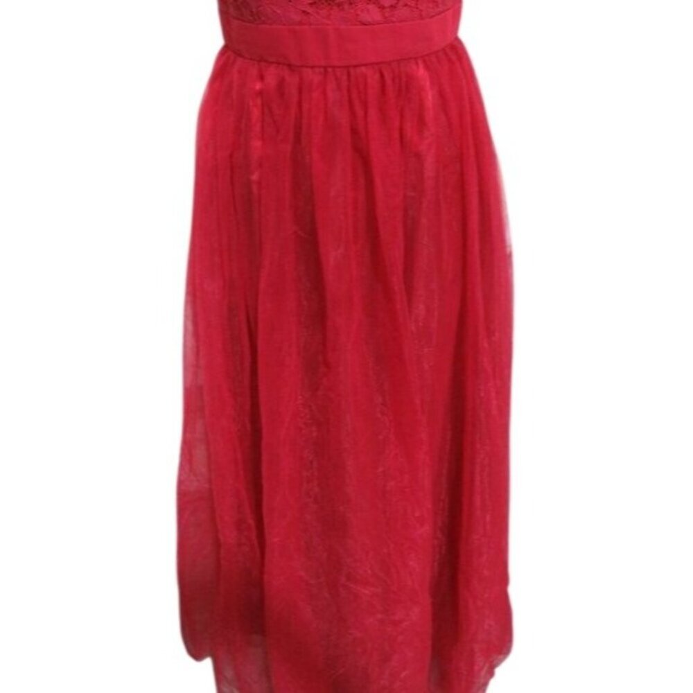 iEFIEL Red Satin Lace Chiffon Formal Gown Floor Length Prom Dress sz 6 Beautiful - Picture 3 of 8